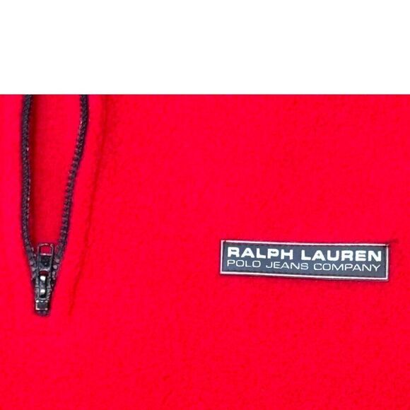 Vintage Polo Jeans Co. Ralph Lauren Red Quarter-Zip Fleece Pullover XL USA Made - Picture 2 of 5